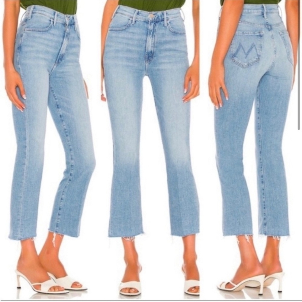 MOTHER Blue Cropped Ankle Jeans with Flare